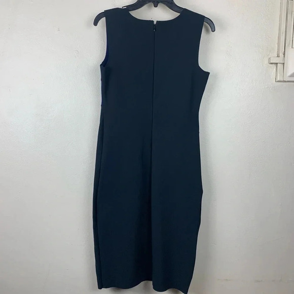 Emporio Armani Dress Black Blue Fitted Career Sleeveless Color block 42 Midi - Picture 2 of 7